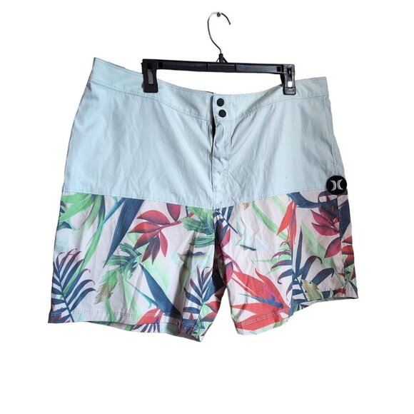 Hurley Men's Board Short‎ Size 36 Blue Multi Leaf Print Tropical Pocket Casual - Picture 3 of 9
